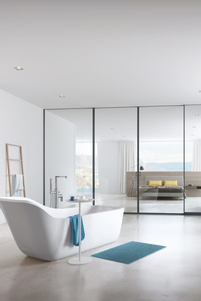 Gleittürsystem; Gleittür; Schiebetür; S800; S1500 AIR syncro; klar, ESG; Spiegel silber; Glas; ESG; Badezimmer; Schlafzimmer; Raumteiler; Bad; Sliding door system; S800; S1500; AIR syncro; clear; tempered glass, safety glass, mirror silver; glass; bathroom; bath; bedroom; room divider