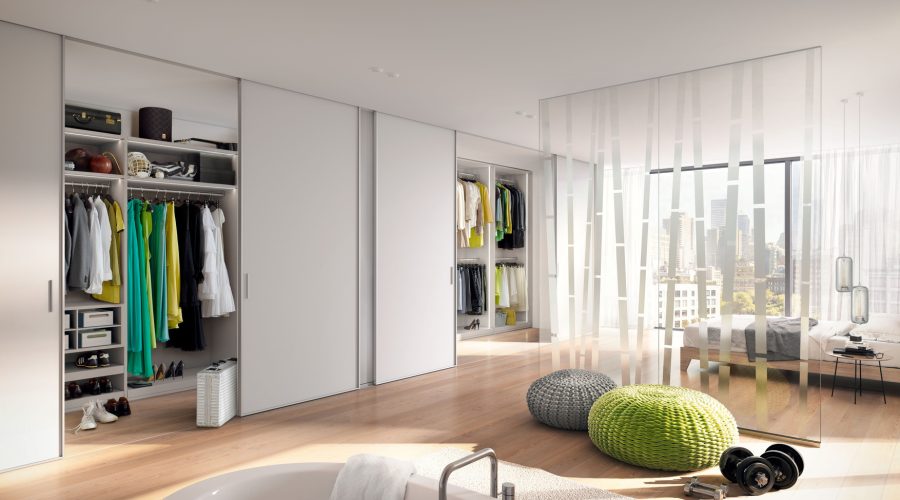 Gleittür S1200, LED, Schiebetür, Gleittürsystem, Silber, Floatglas Extraweiß, Innensystem Legno, Dekor Kaschmir, Trennwand, Ganzglastrennwand, VSG Cool White, Glas, Tag, Sliding door S1200, LED, silver, floatglass extra white, interior system Legno, decor kashmir, partition wall, all glass partition wall, VSG cool white, glass, day